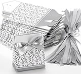Classy Looking 50pcs Favor Candy Boxes Gift Boxes with Ribbons (Silver)