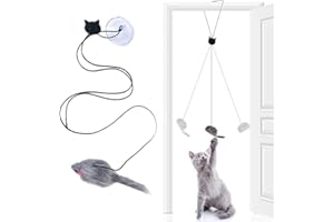 Generic Hanging Door Cat Toy Interactive Bouncing Mouse with Elastic Band Mouse Shape Feather Toys for Indoor Outdoor Cat Pla