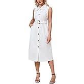 YEXPINE Women's Button Down Shirt Dress Sleeveless Collared A-line Maxi Dress with Belt