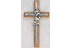 KeegansCatholicTreasures Blue Boys Wall Cross Oak Baby Infant Christening Baptism Shower Made in The USA