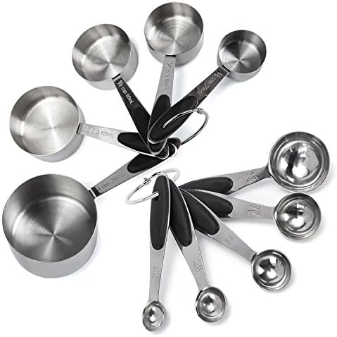 Premium Measuring Cups and Spoons Stainless Steel - Perfect for Measuring Liquid and Dry Ingredients (Spoons and Cups Set of 10)