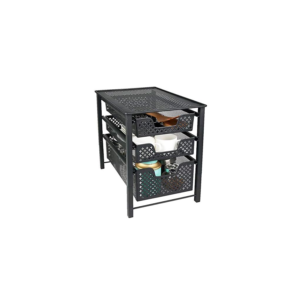 Stackable 3 Tier Organizer Baskets with Mesh Sliding Drawers, Ideal