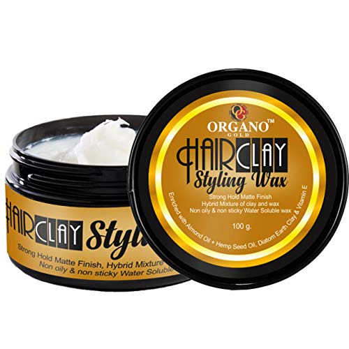 Organo Gold Natural Hair Clay Wax strong hold with Vitamin E &amp; Almond Oil for Men Stylish Restyling and Matte Texture Clay, 100 gms