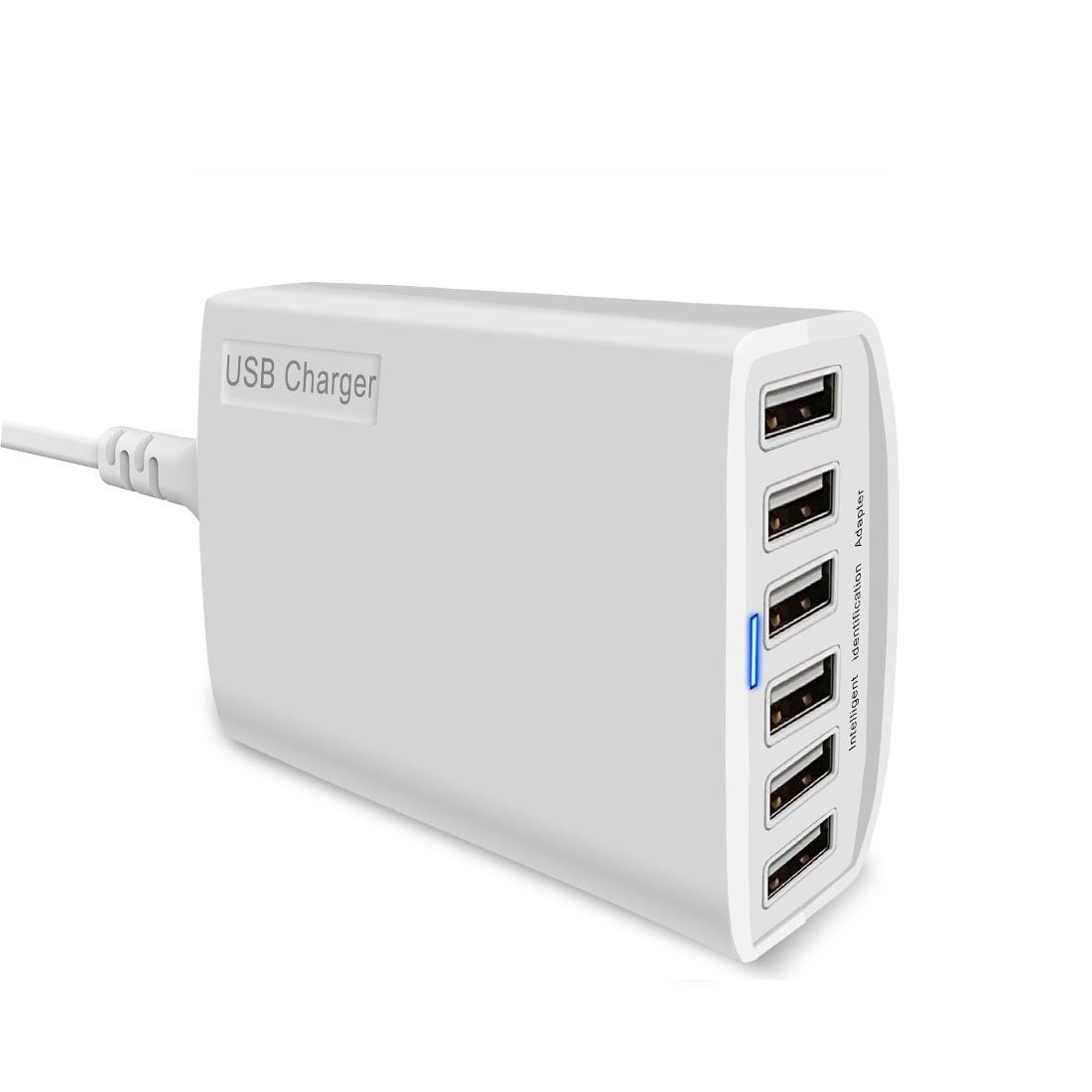 60W Multiport USB Charger Station 6-port Multi-Port Desktop USB Charging Hub High Speed Travel Wall Charger with iSmart Technology for Smartphone Tablets and More