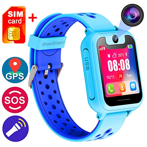 Kids Smartwatch with GPS Tracker Phone Remote Monitor Camera Touch Screen One Game Anti Lost Alarm Clock App Control by Parents for Children Boys Girls Christmas Holiday Birthday Gifts (01 S6 Blue)