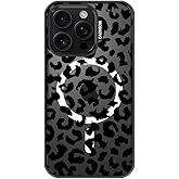 MOSNOVO Magnetic Case for iPhone 16 Pro, 10ft Military-Grade Protection, Compatible with Magsafe, Shockproof Phone Case for iPhone 16 Pro - Black Leopard Print - Clear Black