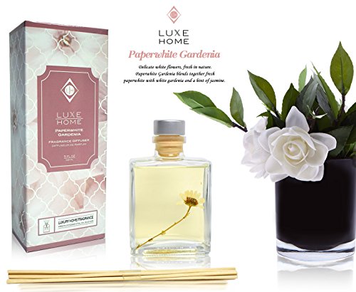 Luxe Home Paperwhite Gardenia Reed Diffuser Set | Jasmine Fragrance Notes | Beautiful Home Decor & Home Scent | Real Flower Inside The Bottle! - Thumbnail 3