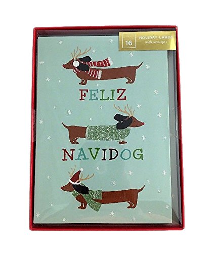 Feliz Navidog Box of 16 Christmas Holiday Cards Wiener Dachshund Dogs