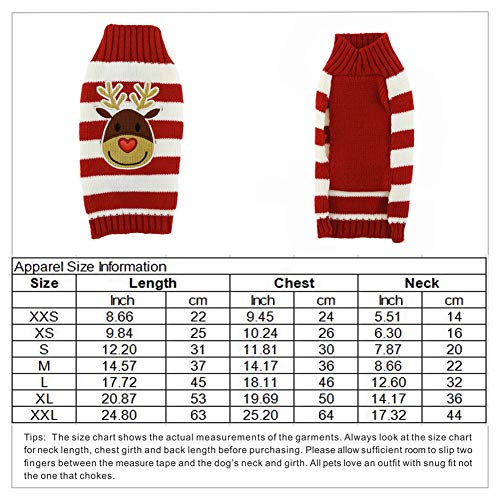 DOGGYZSTYLE Christmas Pet Clothes The Stripe Snowman Sweater The Cat Dog Sweater Pets Jacket Dogs Apparel (L, Red White Reindeer)