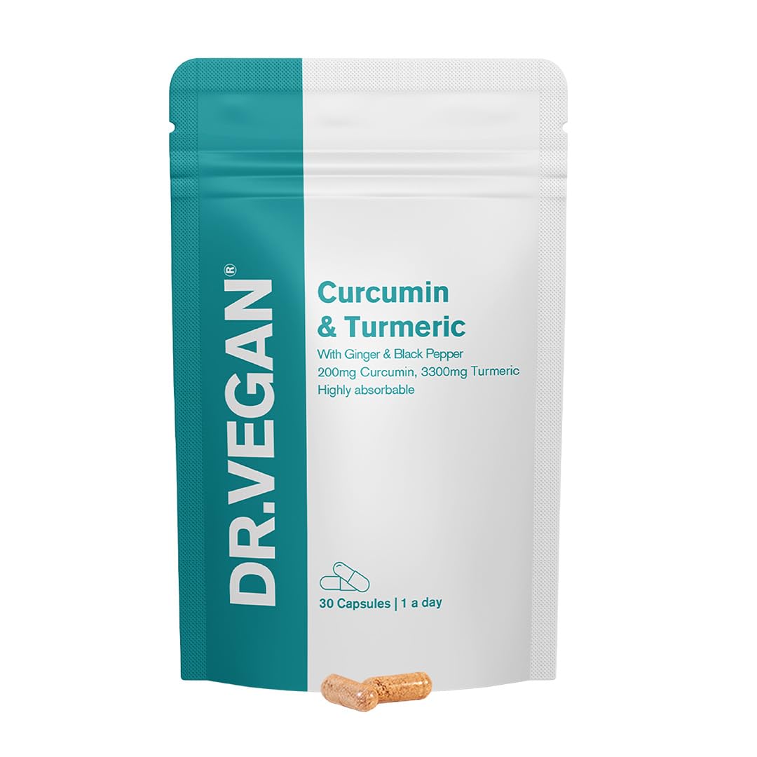 DR.VEGAN Curcumin & Turmeric | Joint & Muscle Health | Includes High Strength Curcumin (200mg) & Turmeric (3300mg) with Ginger & Black Pepper | 30 Vegan Capsules | 1-A-Day