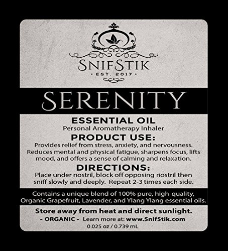 SERENITY Aromatherapy Nasal Inhaler | Personal Diffuser with ORGANIC Essential Oil Blend of Lavender, Ylang Ylang, Grapefruit | EASE ANXIETY & DEPRESSION, LIFT MOOD, CALM NERVES