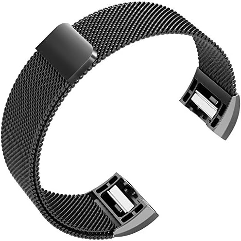 Fitbit Charge 2 Bands,Fitbit Bands Milanese Loop Stainless Steel Metal Replacement Bracelet Strap, Wristbands Accessories for Charge 2 with Stronger Magnetic Clasp, Small Large, Silver Black Rosegold