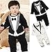 Baby Boy All-in-one Tuxedo Suit Wedding Formal Party Romper Outfit (Size:80 for 7-12months, Black)