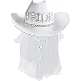Delphinus Bridal Cowboy Hat, Bronzing Bride Cowgirl Hat White Velvet Fur Veil Favors Women Felt Party Hat,Bachelorette Party Bride to be Gift