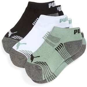 PUMA Kids Boys 3 Pack Terry Low Cut Socks Casual Casual - Black, Green, White