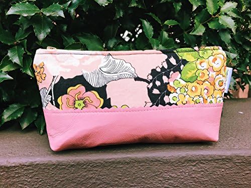 Greenwich Black Leather Makeup Bag, Pink Cosmetic Case, Toiletries Bag, Travel Cosmetic Bag