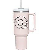 AMZUShome Personalized 40oz Tumbler Cup with Initials.Cup with Letter G 40oz Tumbler with Handle.Custom Tumbler Cup with Letter.Initial Monogram Tumbler Mug Gifts for Women Birthday Christmas.