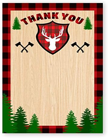 POP parties Lumberjack Thank You Cards - 20 Cards + 20 Envelopes - Camping Thank You Cards - Woodland Cards - Made in The USA - Lumberjack Party Supplies