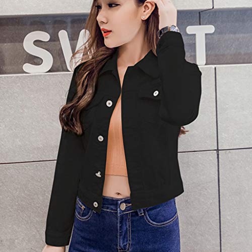 MIS1950s Women Denim Jacket Trend Lapel Solid Casual Buttons Blazer Outerwear - Thumbnail 2