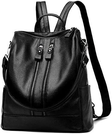 STARESCITY Unisex Vintage Women's Casual Backpack PU Leather Bookback Shoulder Bag Travel Flap bag Backpack Bag(Black)