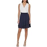 DKNY Womens Sleeveless V-Neck Smocked Waist Dress