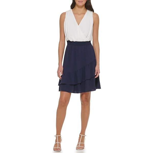 DKNY Women's Sleeveless V-neck Knit Dress, Navy, 4 at Amazon Women's  Clothing store