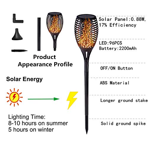 Lebote Solar Torch Lights,Solar Flame Lights Outdoor Flickering Flames Torches Lights Waterproof 96 LED Dancing Flames Landscape Decoration Lighting Solar Spotlights for Garden Yard Patio(2 Pack)