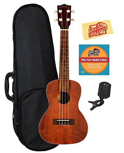Kala mk-c makala concert ukulele bundle with hard case, clip-on t…