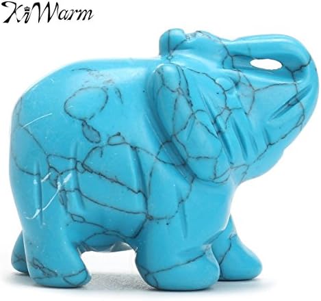 1.5" Turquoise Hand Carved Elephant Crystal Healing Gemstone Animal Feng Shui Figurine Statue Home Office Ornament Craft