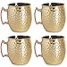 VonShef Moscow Mule Mugs Set of 4 Gold Hammered Effect Barrel Style 16oz Glasses With Gift Box