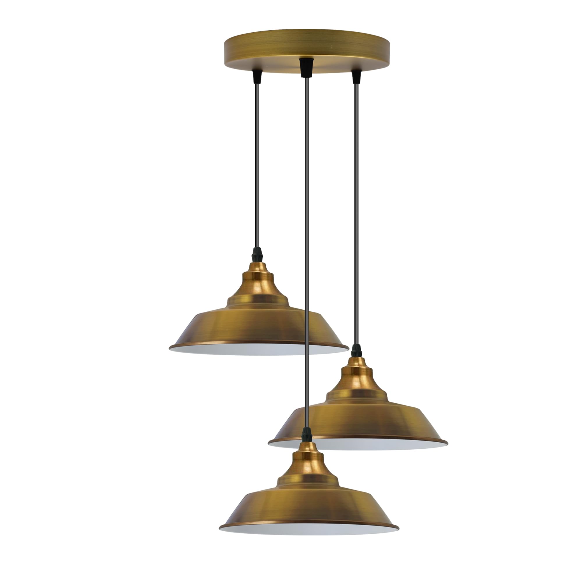 LEDSone 3 Lights Vintage Pendant Light, E27 Yellow Brass Metal Hanging Lights, Industrial Ceiling Lights for Kitchen Bedroom Living Dining Room