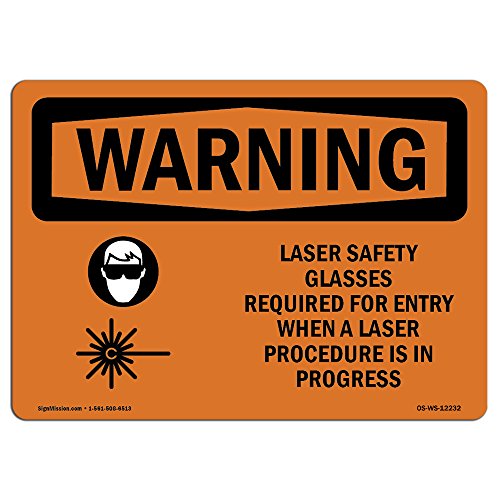 OSHA Waring Sign - Laser Safety Glasses Required with Symbol | Vinyl Label Deca…