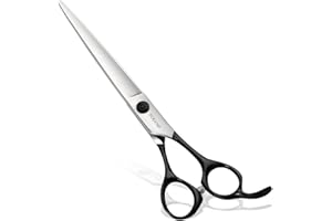 FOGOSP Professional Dog Grooming Scissors Straight 7" Grooming Shears for Cutting Small Pet Cat Thick Hair Japan 440C Stainless Steel Super Sharp Right Handed(7 in Straight, Black)