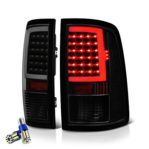 VIPMOTOZ OLED Neon Tube Tail Light Lamp For 2009-2018 Dodge RAM 1500 2500 3500 – [Factory Incandescent Model] – Full SMD LED Reverse Bulbs, Matte Black Housing, Smoke Lens, Driver & Passenger Side