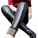 Weigou Women Leggings Winter Warm Thick Velvet Faux Leather Leggings Slim Trousers (L, Black)