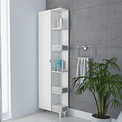 Tuhome Urano Storage Cabinet/Linen Cabinet/Bathroom Cabinet With 5 Open External Storage Shelves And 1 Cabinet W/ 3 Adjustable Shelves