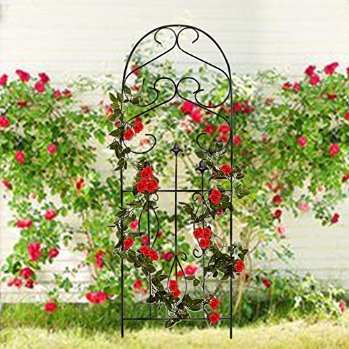 Amagabeli Garden Trellis for Climbing Plants 60" x 18" Rustproof Black Iron Potted Vines Vegetables Flowers Patio Metal Wire Lattices Grid Panels for Ivy Roses Cucumbers Clematis Pots Supports