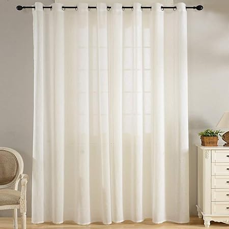 Top Finel Faux Linen Semi Sheer Curtains Window Curtain Panels For