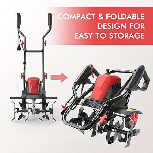 18 Inch 13.5 AMP Corded Electric Tiller Cultivator, with 6 Steel