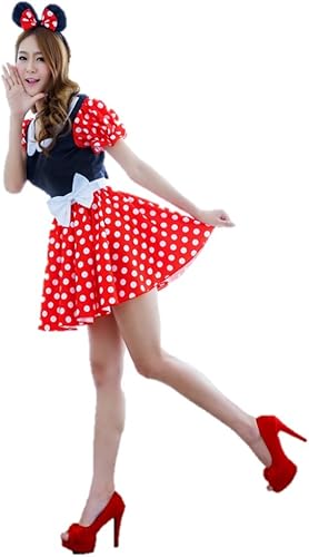 Amazon Trss ミニ フレアー ワンピース 赤 黒 白の水玉 模様 リボン カチューシャ 付き コスプレ 仮装 通販