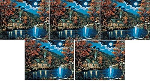 Plaid Creates Paint by Number Kit (16 by 20-Inch), 21690 Lakeside Cabin (5-(Pack))