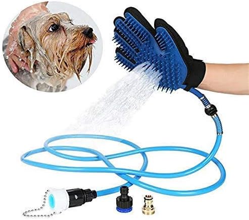 OurMix Pet Bathing Tool Sprayer Dog Shower Grooming Gloves with Different Adapters for Dog Cat Horse Indoor and Outdoor Use (Blue)