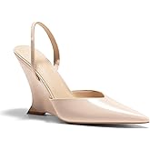 Coutgo Womens Slingback Wedge Heels Closed Pointed Toe D'Orsay Pumps Slip On Work Dress Shoes