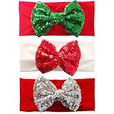 3pcs Christmas Bows Sequin Headwraps Baby Girl Headbands Set for Photograph Red White