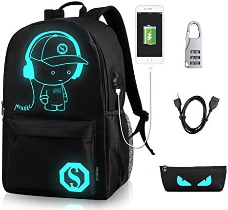 Lankony Anime Luminous Backpack School Bag Laptop Bag with USB Charging Port Casual Travel Shoulder Daypack
