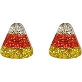 ROSTIVO Glitter Acrylic Candy Corn Stud Earrings for Halloween, Fall Festive & Costume Party Jewelry