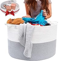 Blanket Basket Cotton Rope Basket - XXL Extra Large Woven Basket with Bonus Woven Storage Basket Tray - Woven Storage Baskets Perfect as a Toy Basket, Blanket Basket, Rope Laundry Basket