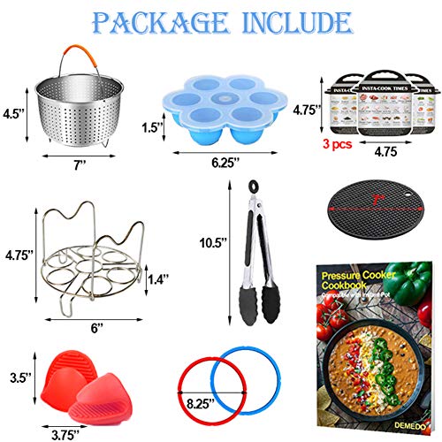 Accessories for 3 Quart Instant Pot with Recipe Cookbook for Electric Pressure Cooker - Steamer Basket, Sealing Ring, Magnetic Cheat Sheet, Egg Bites Mold, Steam Rack, Food Tongs, Silicone Mat, Mitts