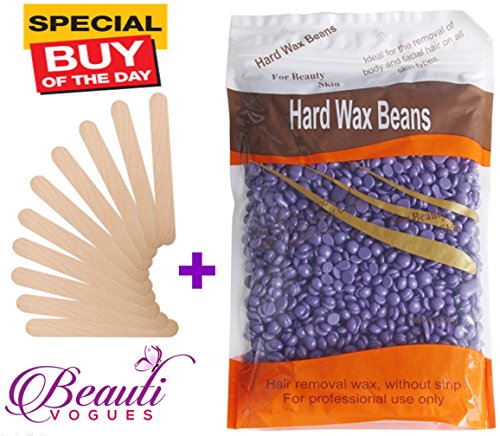 Hair Removal Hard Wax Beans Hard Body Wax Beans, Brazilian Pearl Depilatory Wax European for Women Men For Facial Arm Legs 300g/bag with 10pcs Wax Spatulas (Lavender, 300g)