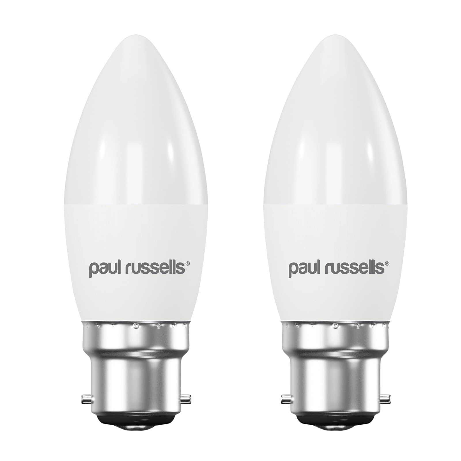 paul russells LED Light Bayonet Cap B22, 60watt Equivalent, 6.5W 806LM LED Bulbs, 2700K Bright Warm White, Frosted C35 BC Candle Energy Saving Non-Dimmable Chandelier Lightbulbs, 2 Pack